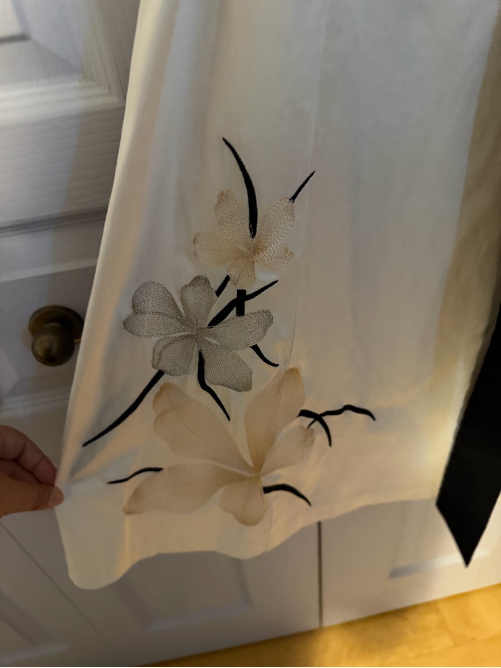 le chateau white cream Wrap-Style Midi Dress with Black Trim and Belt - Picture 4 of 7